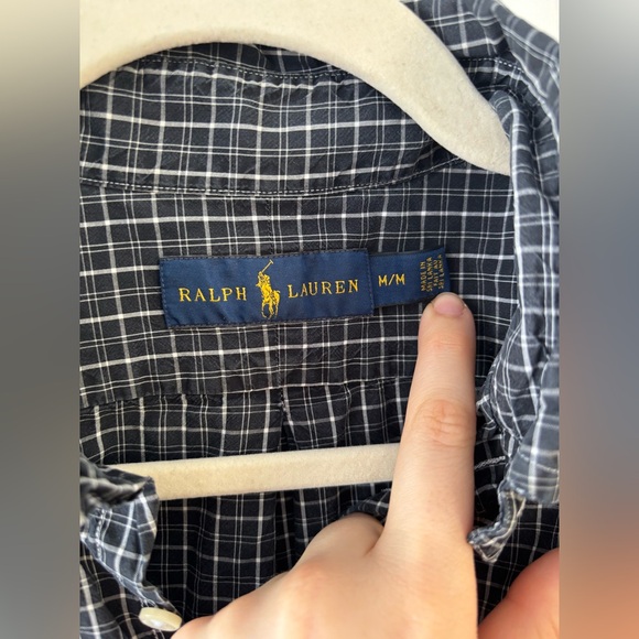 Vintage Ralph Lauren Men M Black White Plaid Shirt Dark Academia Poetcore Preppy - Picture 4 of 8